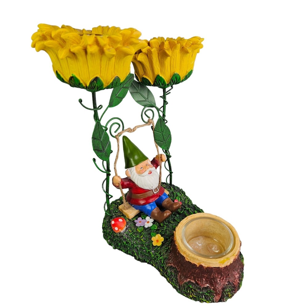 Yankee Candle Gnome Swing Sunflower Tea Light Candle Holder Home Decor READ